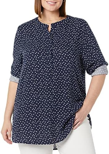 Amazon Essentials Women's Long-Sleeve Woven Blouse, Navy Dots, Large