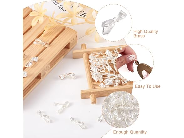 Craftdady Silver Pendant Pinch Clip Bail Clasps 200Pcs