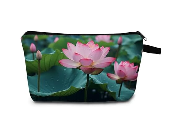 Lotus Pond Print Makeup Bag