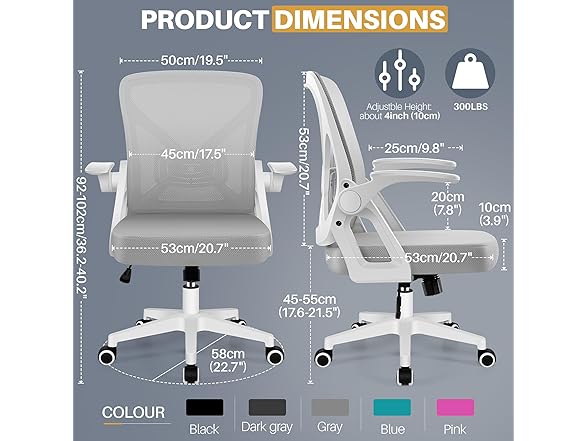 FelixKing Office Chair - Ergonomic Desk Chair Breathable Mesh Task Chair with Wheels and Lumbar Support Home Desk Office Chair with Flip up Armrest Rolling Swivel Computer Chair for Home Office Gray (Open Box)