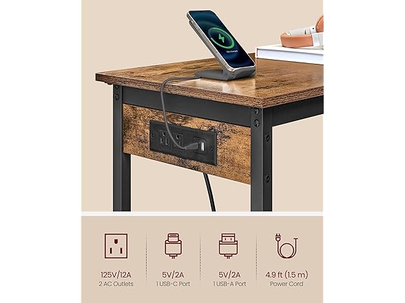 VASAGLE Narrow Long Sturdy Table w-Charging