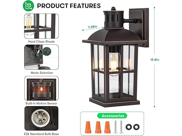 VerRon 13" Bronze Motion Sensor Porch Light