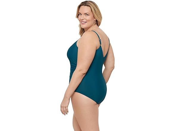 Aqua Green Women Princess Seam Adjustable Swimsuit