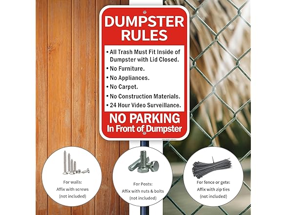 Dumpster Rules Sign 18x12 Reflective