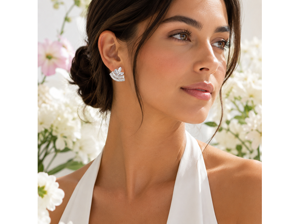Silver Fan CZ Stud Earrings