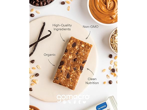 12CT Gomacro, Nutrition Bar Oatmeal Chocolate Chip