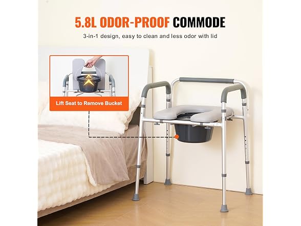 Commode Chair, Bedside Commode with Padded Seat
