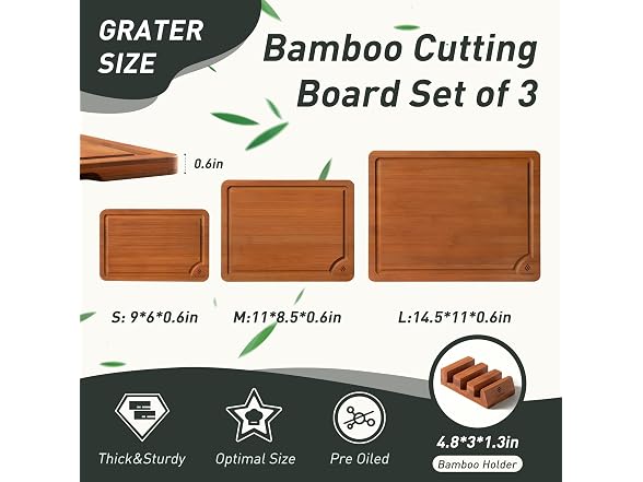 Socisen 3-Pack Bamboo Cutting Board Set