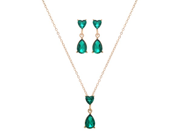 Emerald Heart Necklace & Earrings Set