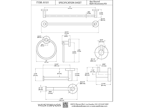 Westbrass A101-62 Modern 4-Piece Bathroom Hardware Set