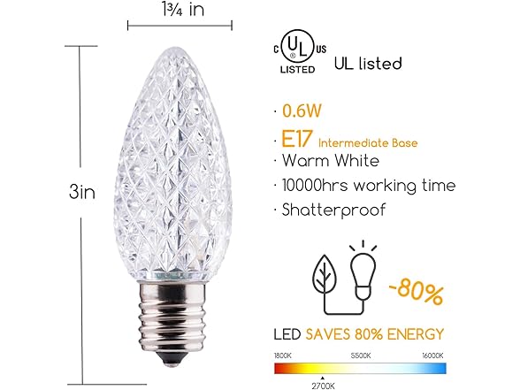 Minetom 50 Pack C9 LED Christmas Light Bulbs