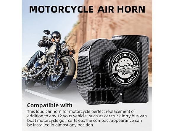 Motorcycle Air Horn Kit 12V 150db (Carbon Fibre)
