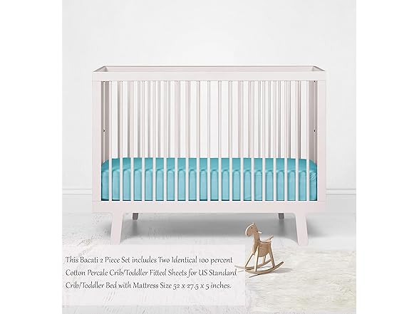 2Pk Cotton Crib/Toddler Bed Sheets, Aqua