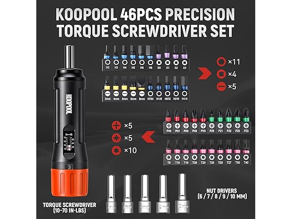 KOOPOOL 46-Piece Torque Screwdriver Set