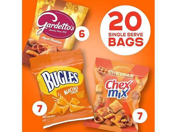 20ct Cheesy Mix Variety Pack Snacks, Chex Mix Cheddar
