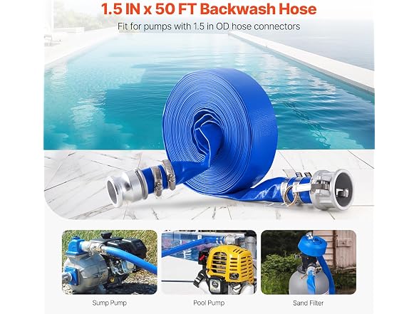VEVOR Backwash Hose 1.5 in x 50 ft