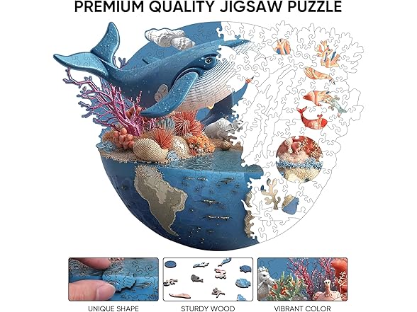 Ixfyloop Wooden Puzzles for Adults, Whale Earth