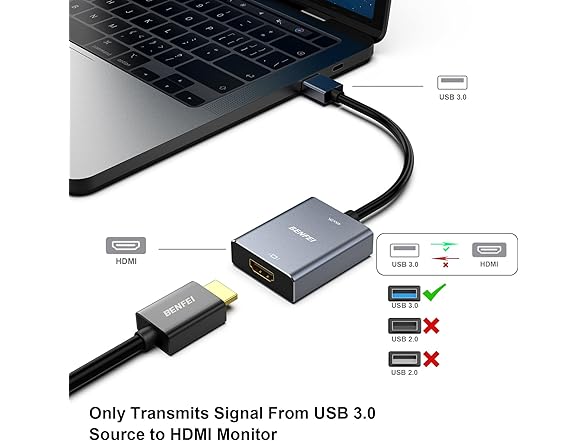 BENFEI USB 3.0 to HDMI Male to Female Adapter for PC (NOT FOR MAC)