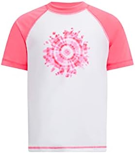 Kanu Surf Girls' Karlie Rash Guard UPF 50+ Sun Protection Short Sleeve Swim Shirt, Groovy White/Pink, 12