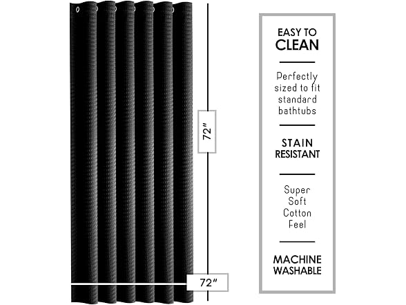 Clara Clark Black Shower Curtain - Hotel Quality Waffle