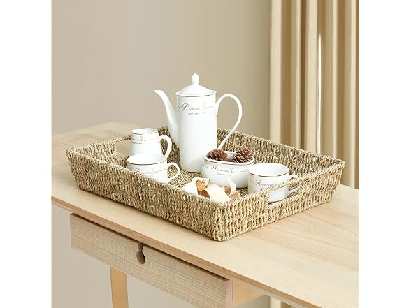 JS HOME 16.93 inch Rectangular Wicker Tray,1PK