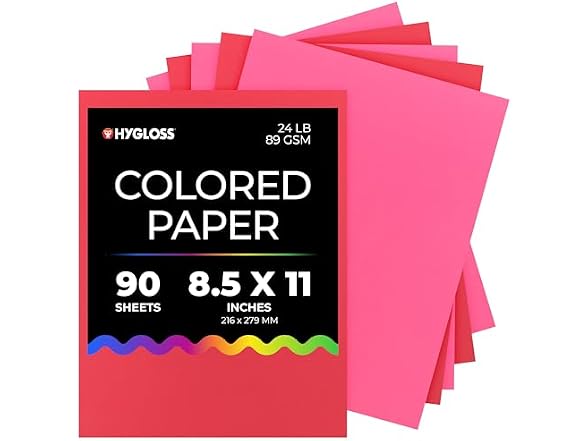 Hygloss 90 Sheets Valentine’s Day Colored Paper - 8.5x11-Inch