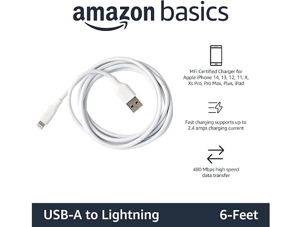 Amazon Basics 2-Pack Apple MFi Certified USB-A to Lightning Cable