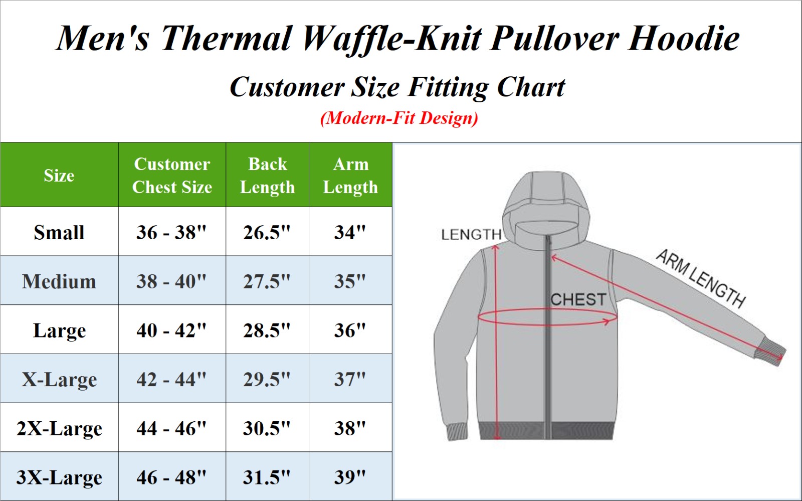 3Pk Mens Waffle Thermal Pullover Hoodie - Gallery 15