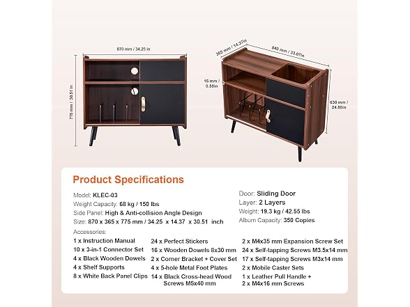 Happybuy Record Player Stand with Power
