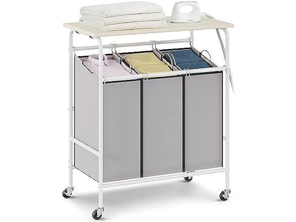 3-Section Laundry Sorter Cart with Ironing