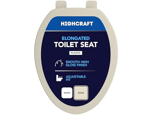 Highcraft B1TSPE Elongated Plastic Toilet Seat, Bone