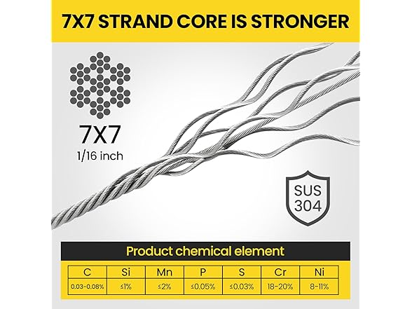 304 SS Wire Rope 1/16" 328ft w/Sleeves