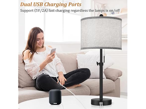 Kondras Table Lamps for Bedroom Set of 2, Grey Shade