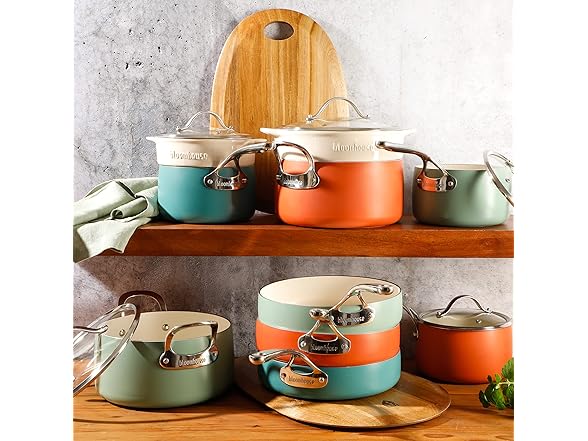 Bloomhouse 12 Piece Aluminum Pots and Pans Sage Green