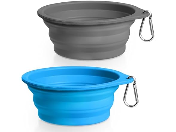 Rest-Eazzzy 2-Pk Silicone Collapsible Dog Bowls Grey, Blue