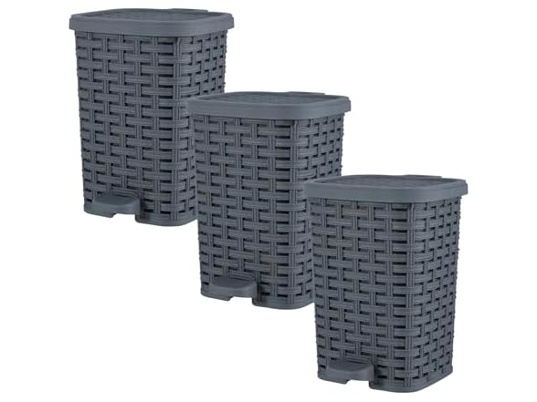 Trash Can with Lid, 1.5 Gallon (Wicker Grey 6 QT.), 3 Pack