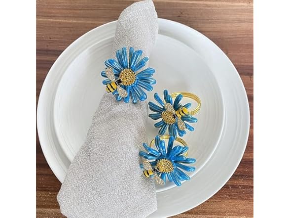 Dycica Set of 6 Bee Flower Napkin Rings