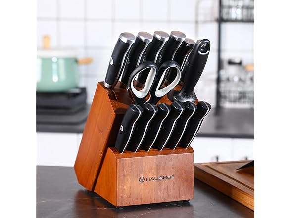 HAUSHOF 15 PC Kitchen Knife Block Set