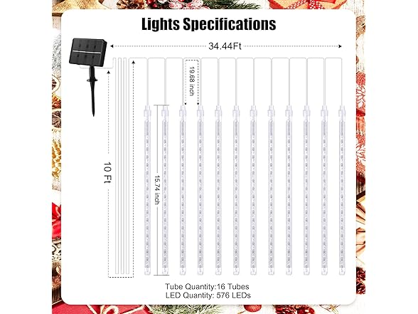 Brightown Solar Meteor Shower Lights Outdoor - 576 LED Rain Drop Lights