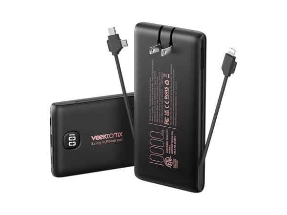 VEEKTOMX 10000mAh 30W Power Bank Built-In Cable