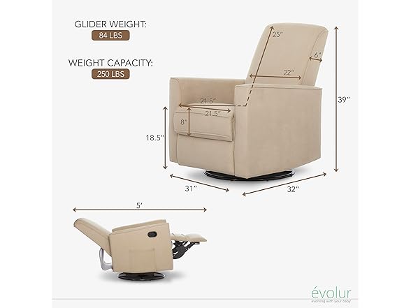 Evolur Raleigh Glider Rocking Chair, Tan