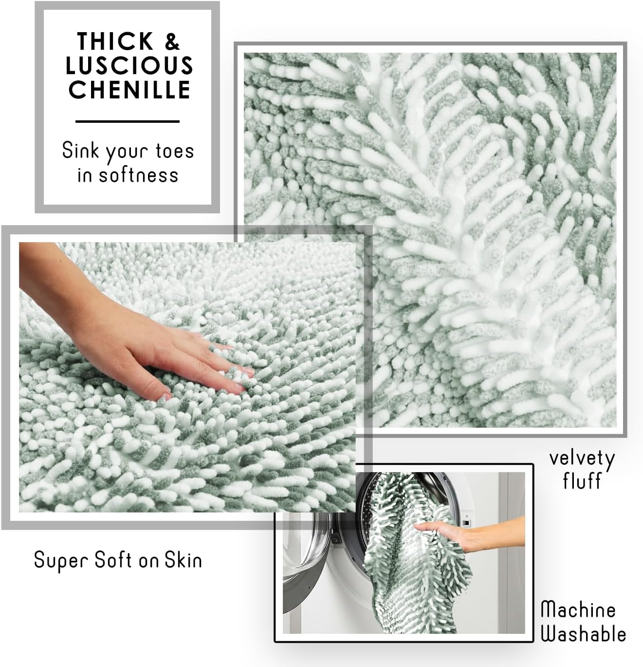 Hearth & Harbor Bathroom Rugs, Chenille- Ombre Green - Gallery 7