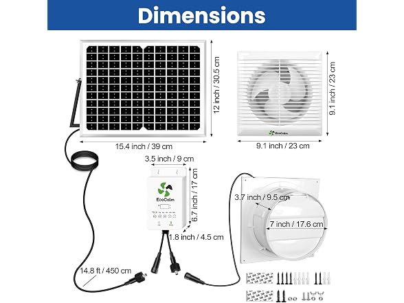 ecoCalm Solar Fan 8" with Adjustable Thermostat