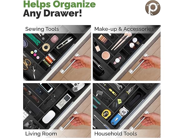 Expandable Kitchen Drawer Organizer up to 25 Inches Wide, 10 Slots - Black