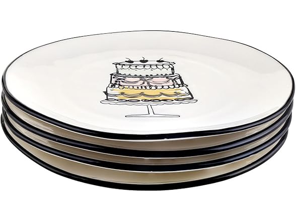 Set of 4 Small Ceramic Plates, 6" Diameter, Birthday Cake