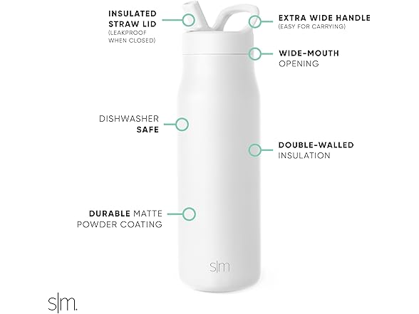 Simple Modern Water Bottle with Straw lid  34oz, Winter White