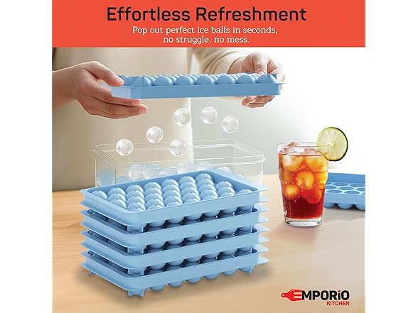 Emporio Kitchen Round Ice Cube Tray Set Pack of 4, Blue