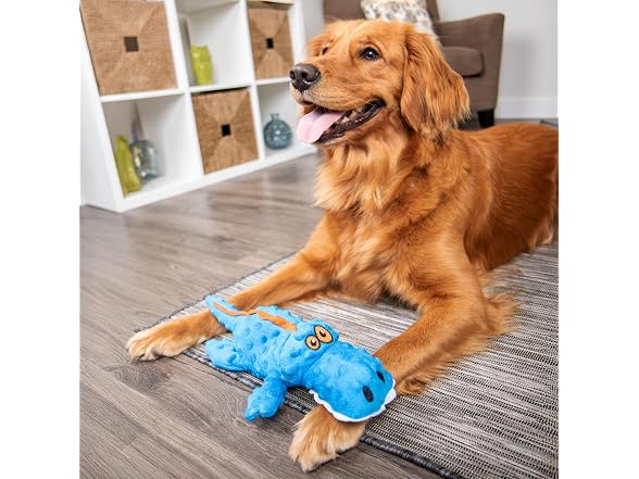 goDog Gators Squeaky Plush Dog Toy with Chew