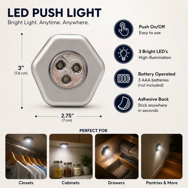 6-Pack Hexagon Puck Light Stick On LED Push Light - Gallery 6