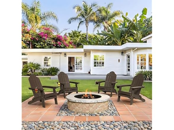 Dark Brown Folding Adirondack Chair Set of 4